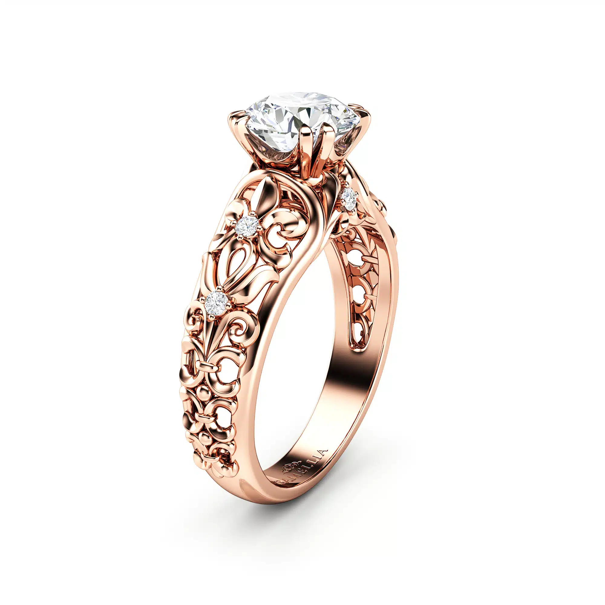 Art Nouveau Moissanite Ring Rose Gold Lab Grown Diamond Engagement Ring Diamond Alternative Engagement Ring 1 Art Nouveau Moissanite Ring Rose Gold Lab Grown Diamond Engagement Ring Diamond Alternative Engagement Ring