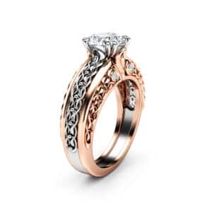 Moissanite Engagement Ring with Filigree Two-Tone Design