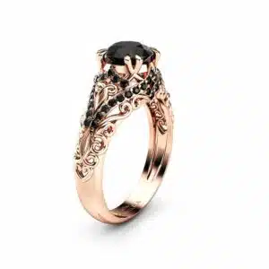 Black Diamond Engagement Ring 1 Ct Round Cut Diamond wedding ring 14K Rose Gold Band