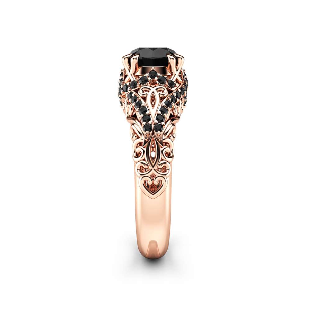 AL-0072B Black Diamond Engagement Ring 1 Ct Round Cut Diamond wedding ring 14K Rose Gold Band