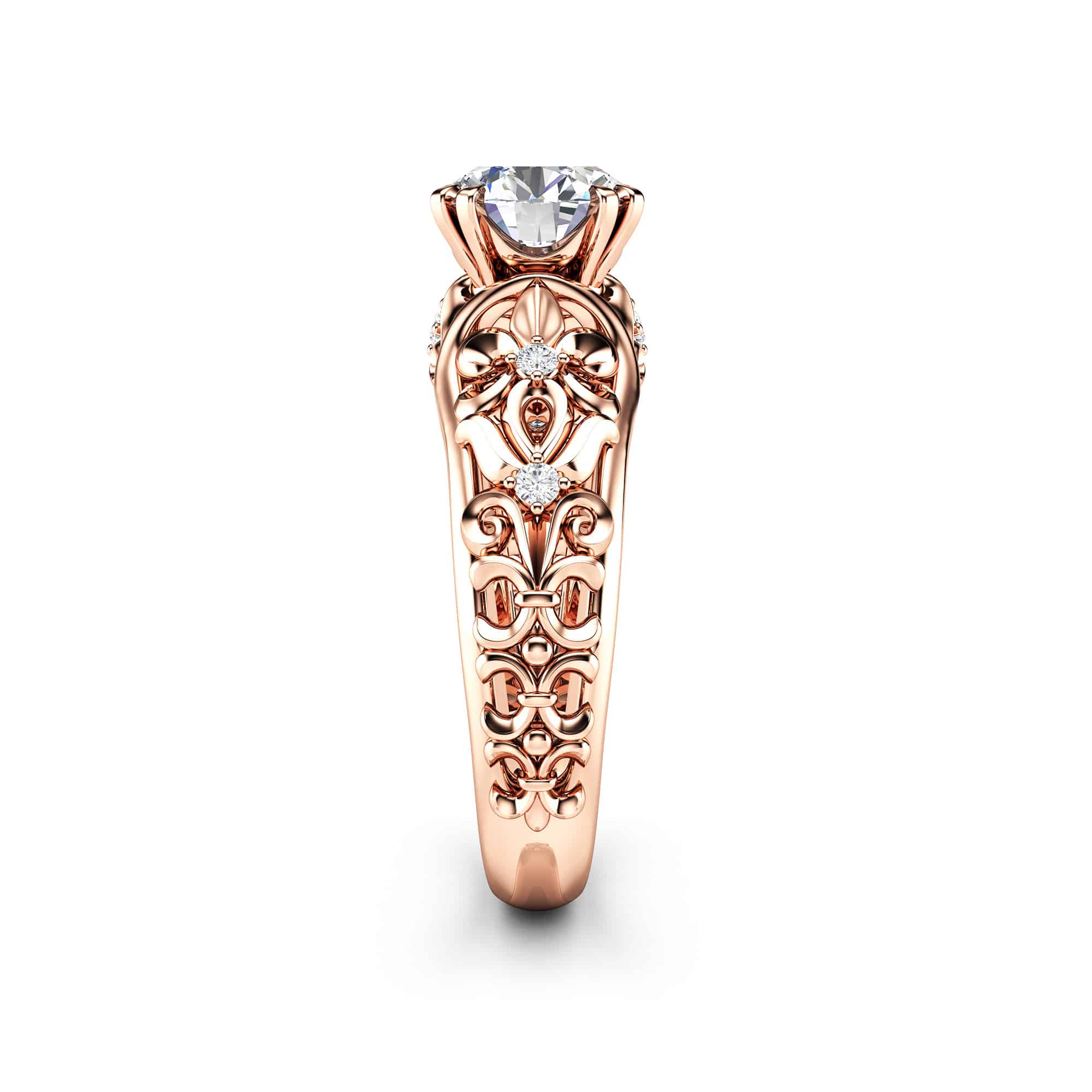 Art Nouveau Moissanite Ring Rose Gold Lab Grown Diamond Engagement Ring Diamond Alternative Engagement Ring 3 Art Nouveau Moissanite Ring Rose Gold Lab Grown Diamond Engagement Ring Diamond Alternative Engagement Ring