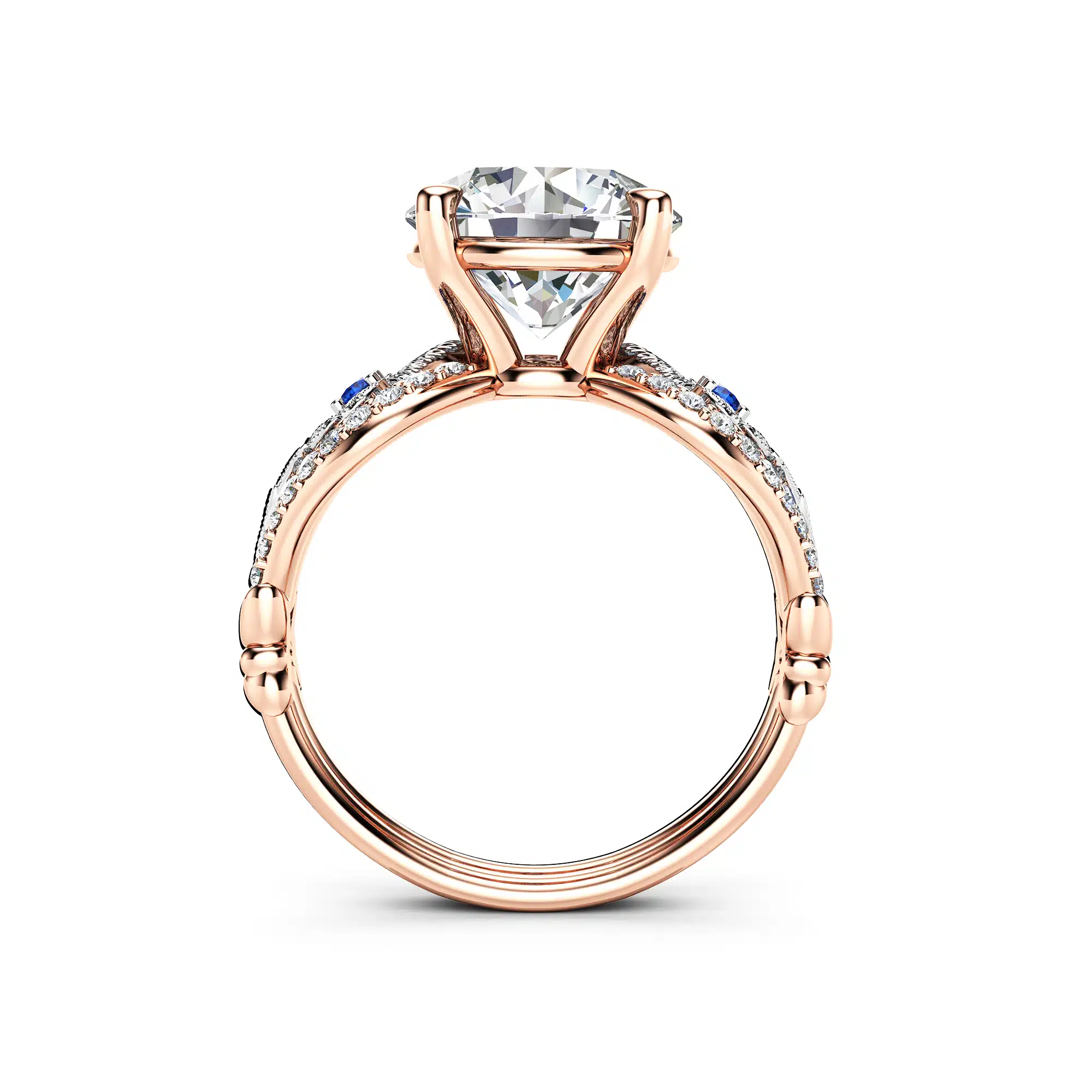 Peacock Feather Design 14K Rose & White Gold Engagement Ring 3.60 Carat Moissanite Engagement Ring