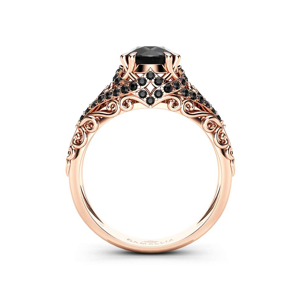 AL-0072B Black Diamond Engagement Ring 1 Ct Round Cut Diamond wedding ring 14K Rose Gold Band