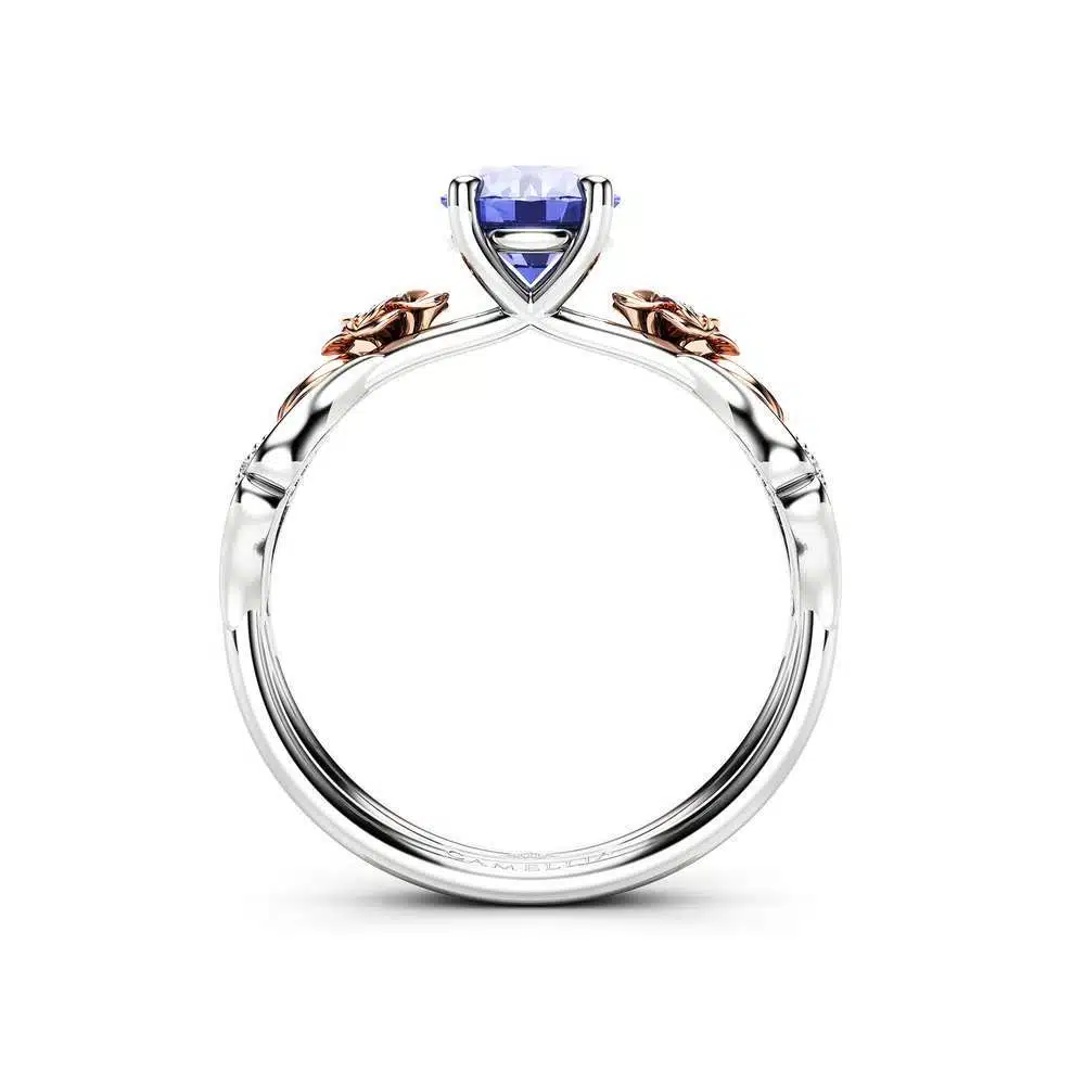 Natural Tanzanite Engagement Ring-Unique Engagement Ring-Floral Ring-Tanzanite Gemstone Anniversary Ring
