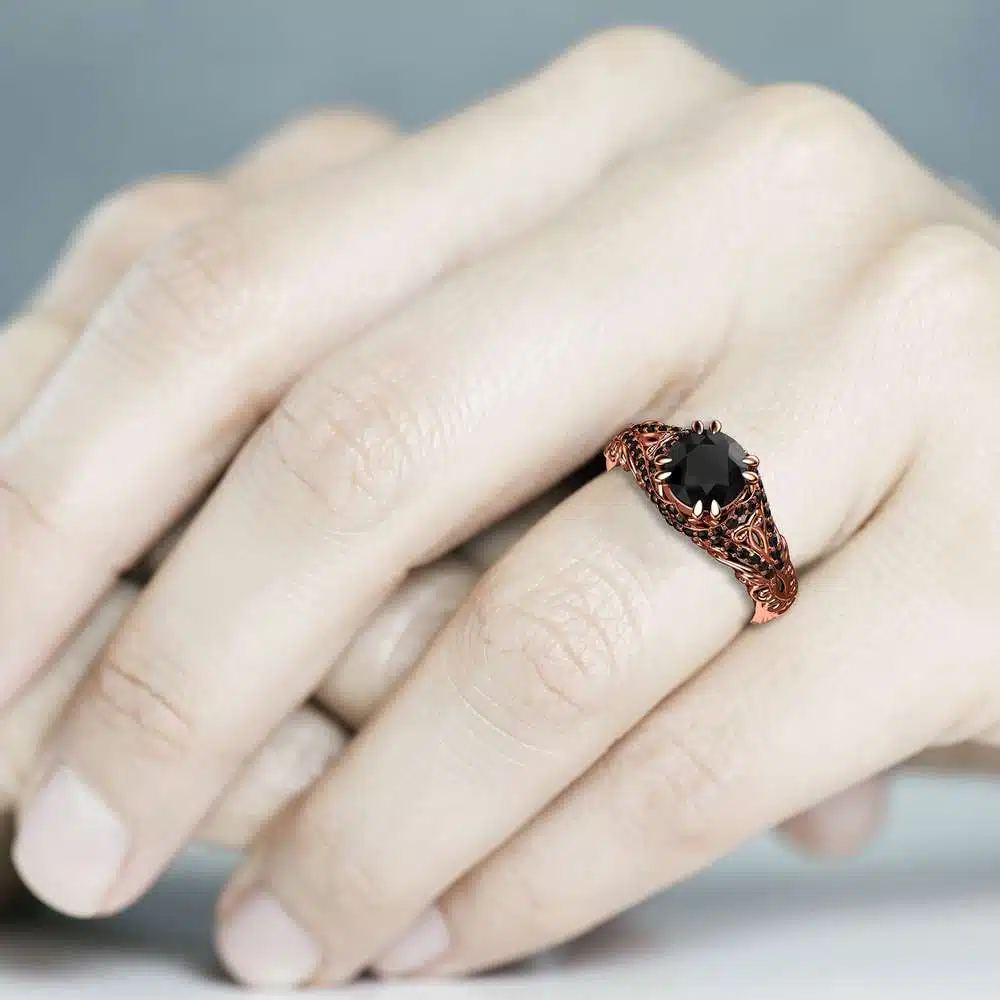 Black Diamond Engagement Ring 1 Ct Round Cut Diamond wedding ring 14K Rose Gold Band 6 Black Diamond Engagement Ring 1 Ct Round Cut Diamond wedding ring 14K Rose Gold Band