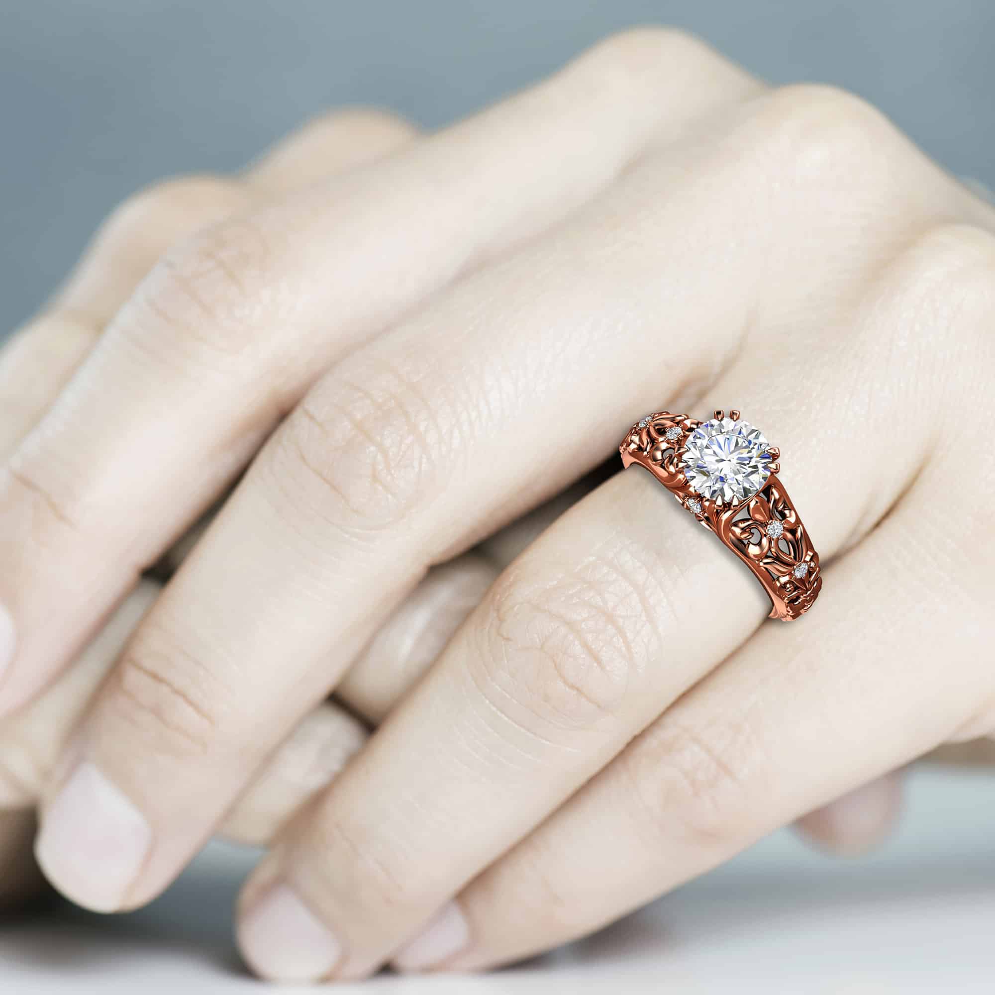 Art Nouveau Moissanite Ring Rose Gold Lab Grown Diamond Engagement Ring Diamond Alternative Engagement Ring 5 Art Nouveau Moissanite Ring Rose Gold Lab Grown Diamond Engagement Ring Diamond Alternative Engagement Ring