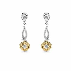 Sunflower Earrings Bridal Earrings Gold Drop Diamond Earrings Nature Inspired Jewelry