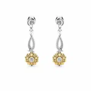 Sunflower Earrings Bridal Earrings Gold Drop Diamond Earrings Nature Inspired Jewelry