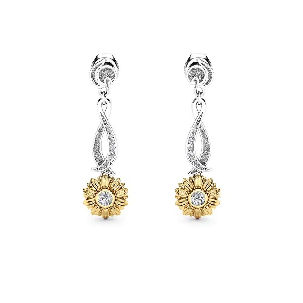 Sunflower Earrings Bridal Earrings Gold Drop Diamond Earrings Nature Inspired Jewelry 1 Sunflower Earrings Bridal Earrings Gold Drop Diamond Earrings Nature Inspired Jewelry
