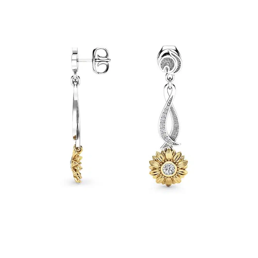 Sunflower Earrings Bridal Earrings Gold Drop Diamond Earrings Nature Inspired Jewelry 2 Sunflower Earrings Bridal Earrings Gold Drop Diamond Earrings Nature Inspired Jewelry