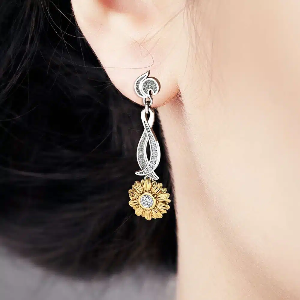 Sunflower Earrings Bridal Earrings Gold Drop Diamond Earrings Nature Inspired Jewelry 4 Sunflower Earrings Bridal Earrings Gold Drop Diamond Earrings Nature Inspired Jewelry