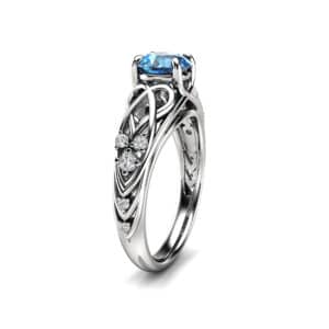 Celtic Blue Diamond Engagement Ring 14K White Gold Diamond Ring Filigree Engagement Ring