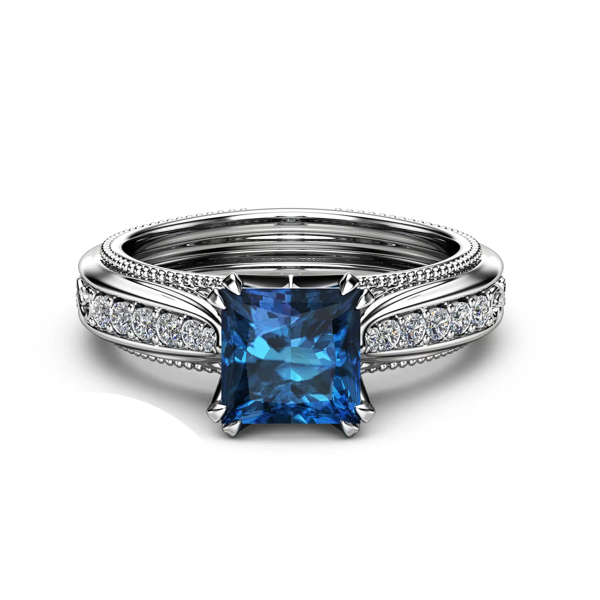 Victorian Topaz Engagement Ring 14K White Gold Engagement Ring Princess London Blue Topaz Ring