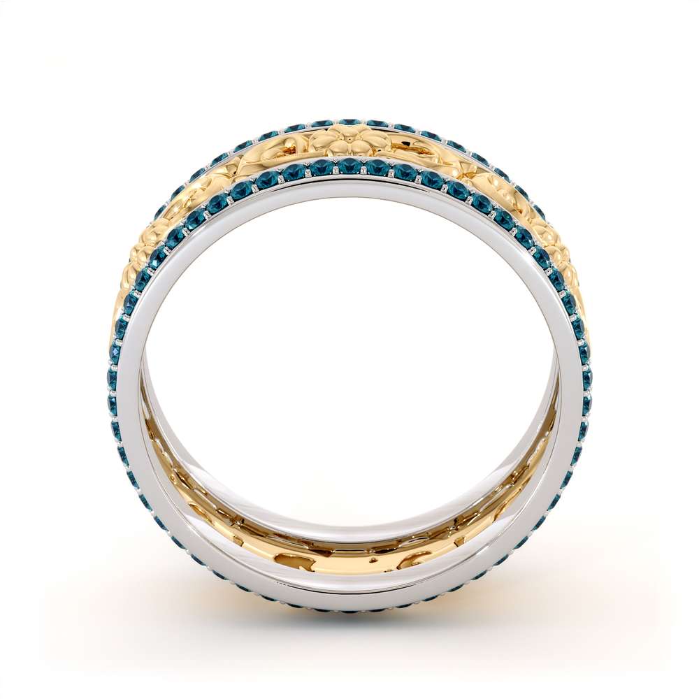 Unique Natural Blue Diamonds Wedding Band 14K Two Tone Gold Ring Unique Wedding Band 2 Unique Natural Blue Diamonds Wedding Band 14K Two Tone Gold Ring Unique Wedding Band