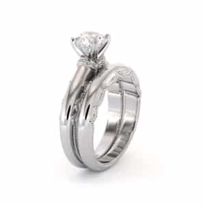 Queenly Moissanite Engagement Ring Set 14K White Gold Rings Unique Bridal Set Anniversary Gift