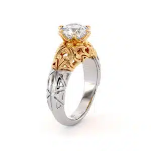 Modern Gold Filigree Engagement Ring Splendid 1.55 Carat Moissanite Engagement Ring