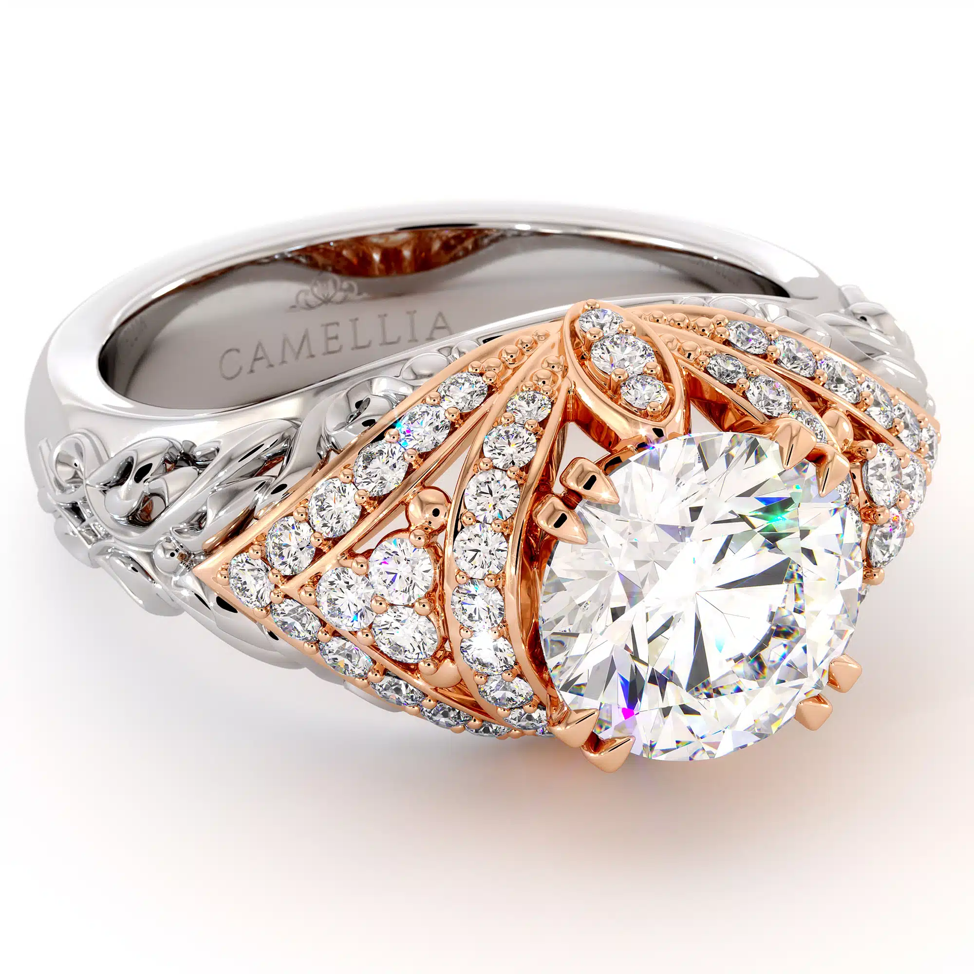Unique Two Tone Engagement Ring with 2 ct. Moissanite Regal Ring