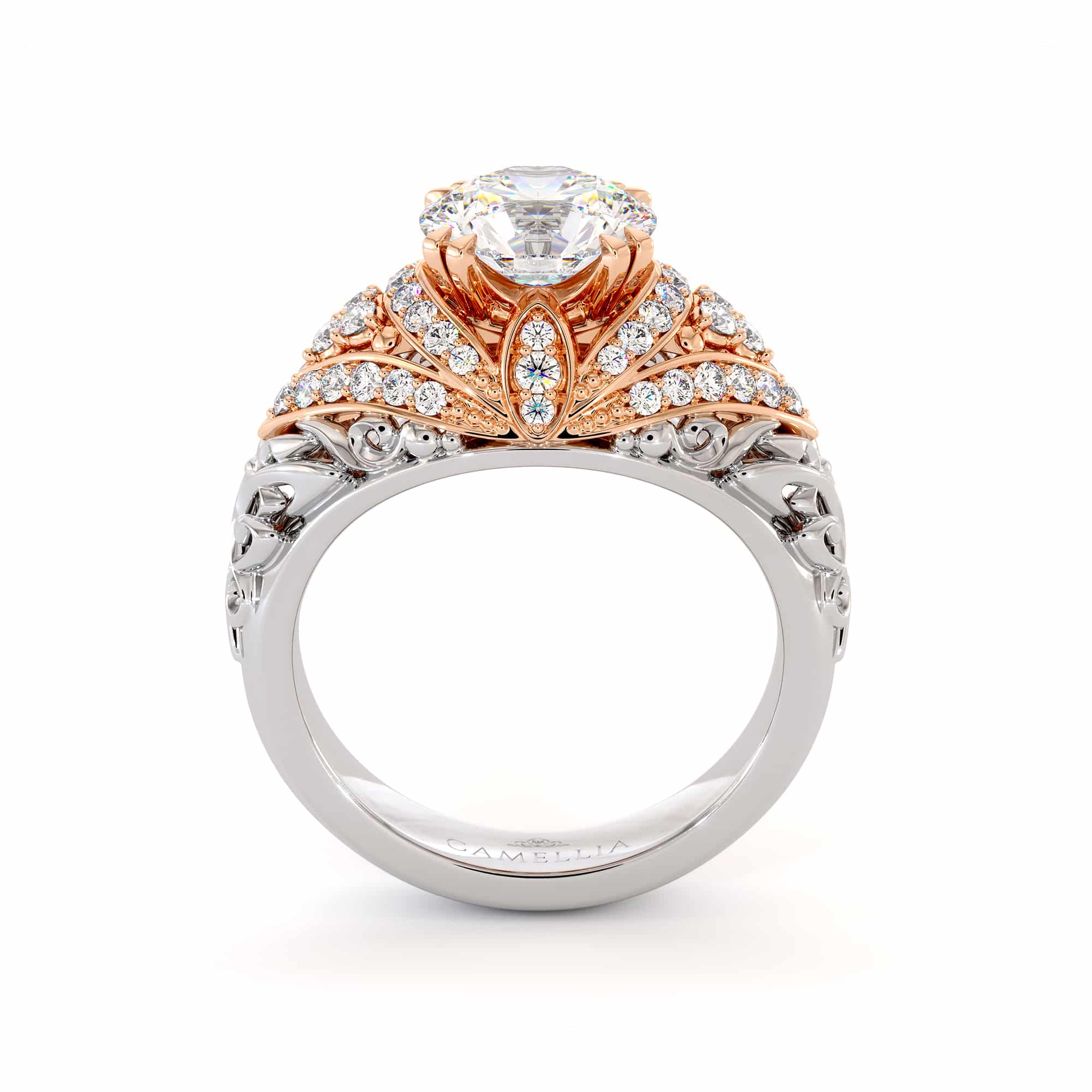 Unique Two Tone Engagement Ring with 2 ct. Moissanite Regal Ring
