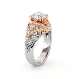 Unique Two Tone Engagement Ring with 2 ct. Moissanite Regal Ring