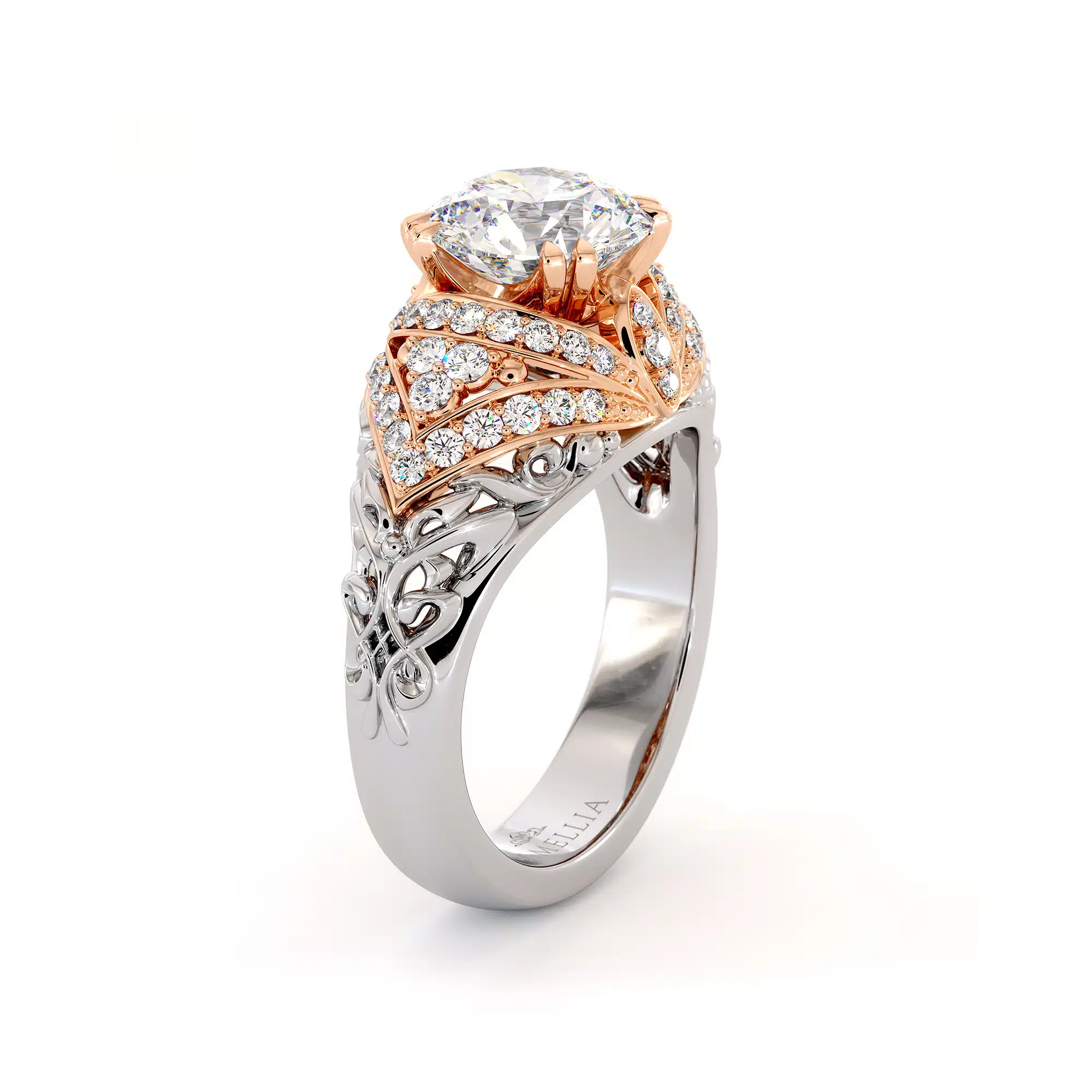 Unique Two Tone Engagement Ring with 2 ct. Moissanite Regal Ring