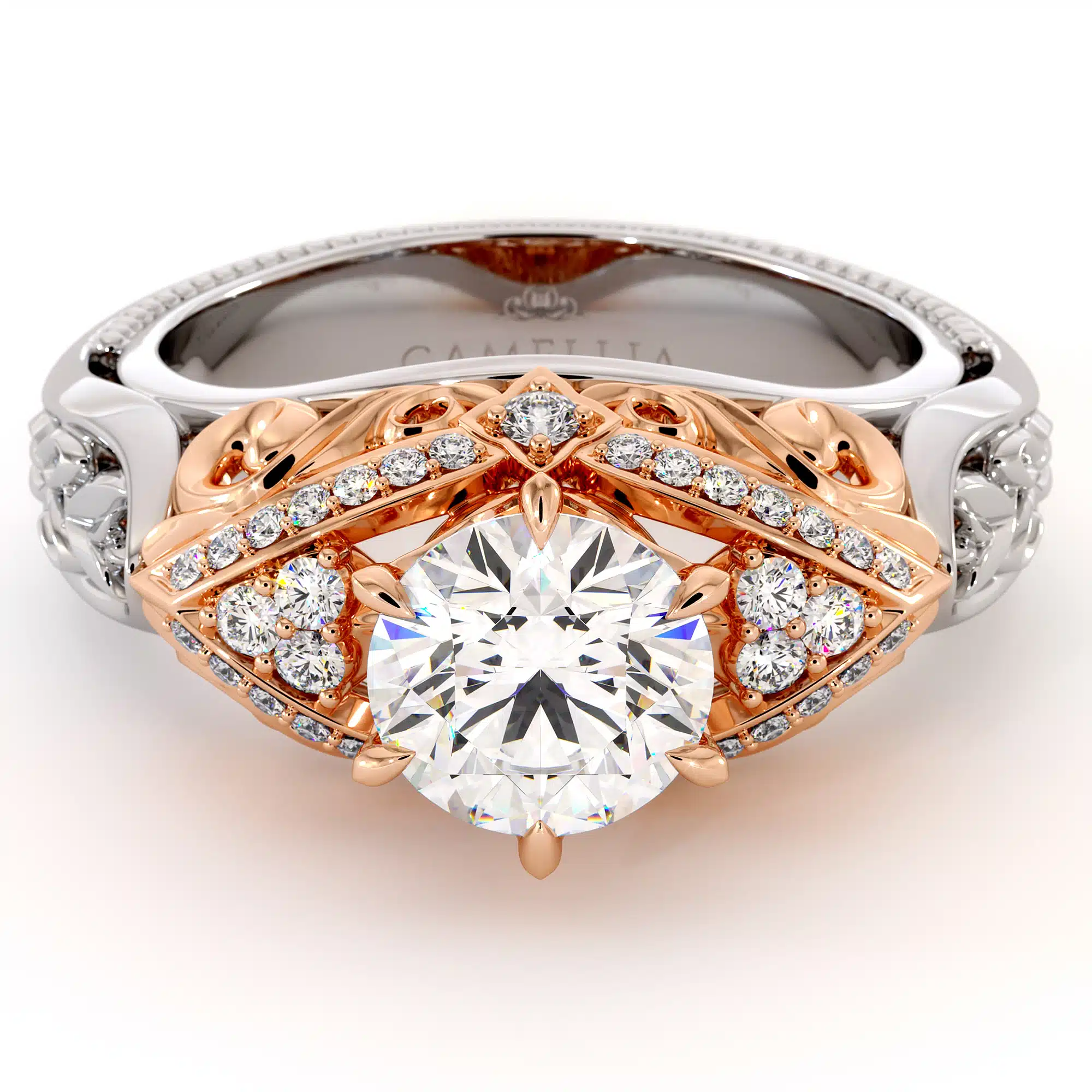 Amazing 1 Amazing 1.55 Carat Moissanite Engagement Ring Two Tone Gold Engagement Ring