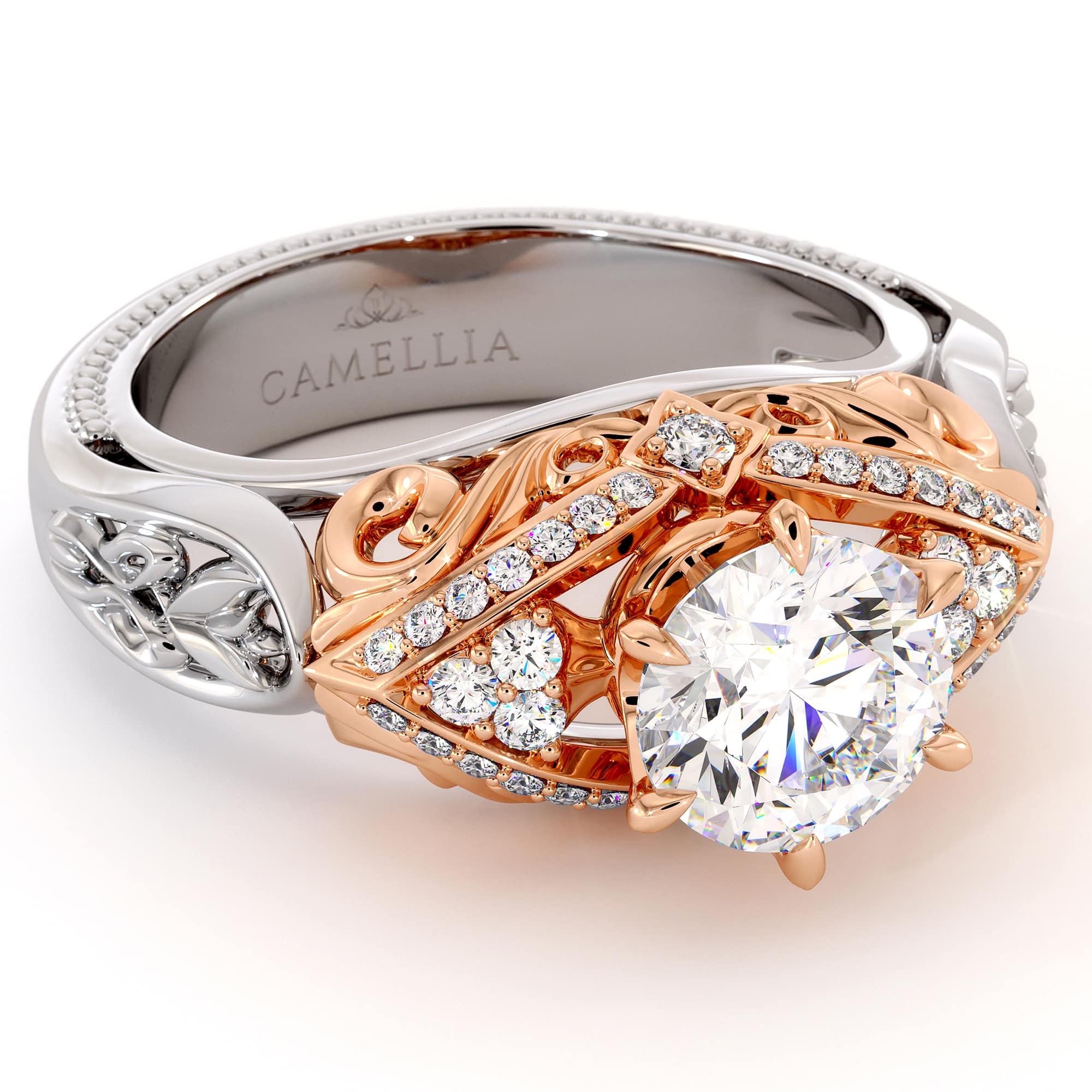 Amazing 1 Amazing 1.55 Carat Moissanite Engagement Ring Two Tone Gold Engagement Ring