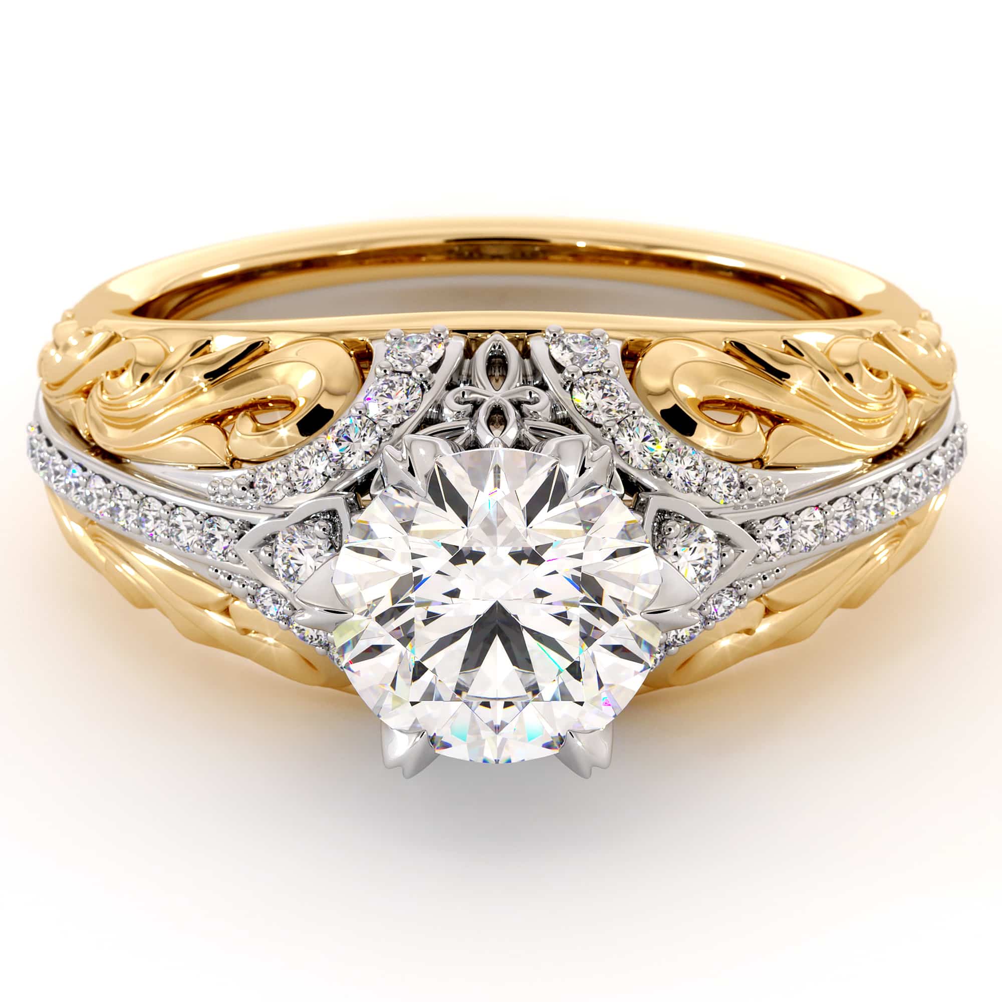 Handmade Moissanite Two Tone Gold Engagement Regal Ring 4 Handmade Moissanite Two Tone Gold Engagement Regal Ring