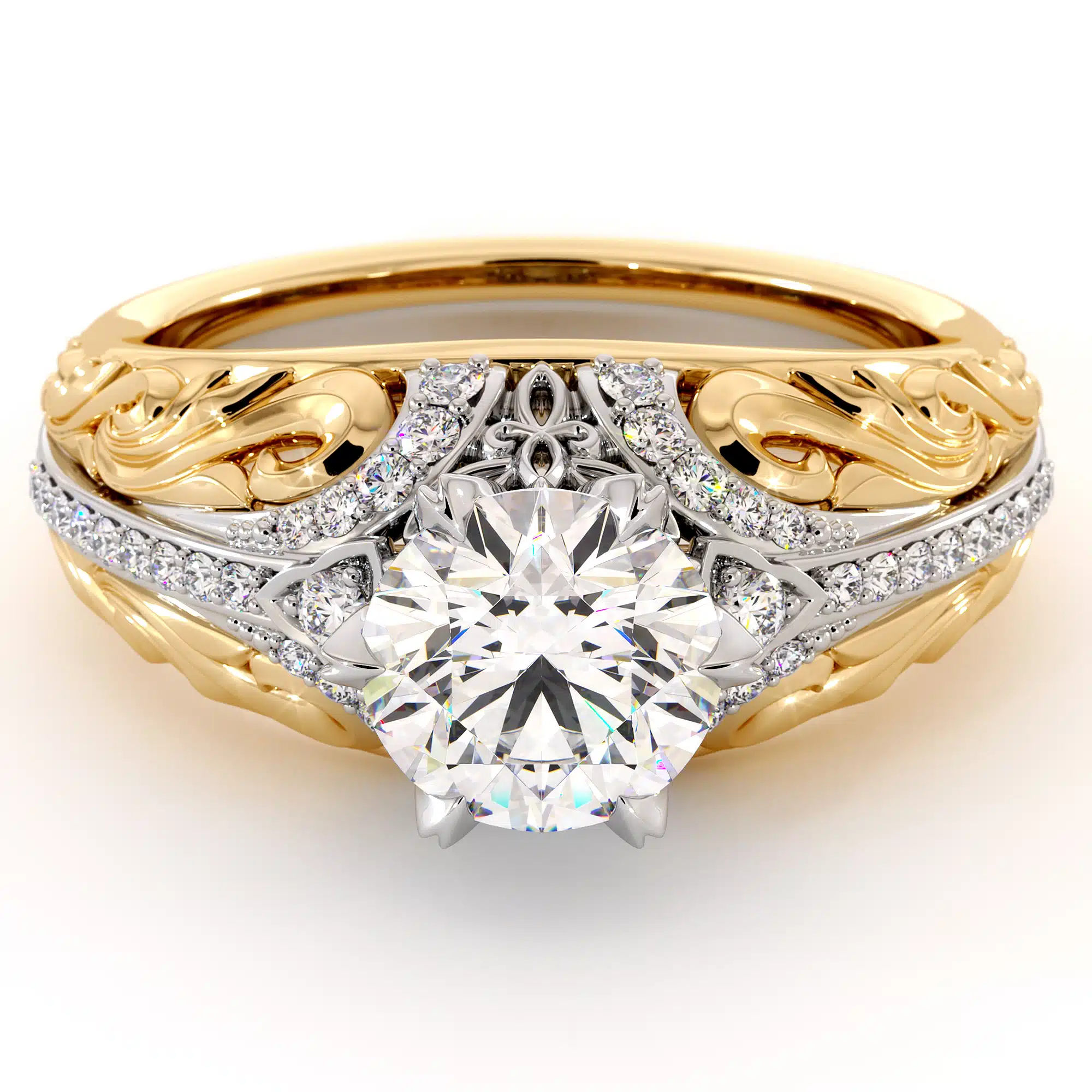Handmade Moissanite Two Tone Gold Engagement Regal Ring 4 Handmade Moissanite Two Tone Gold Engagement Regal Ring