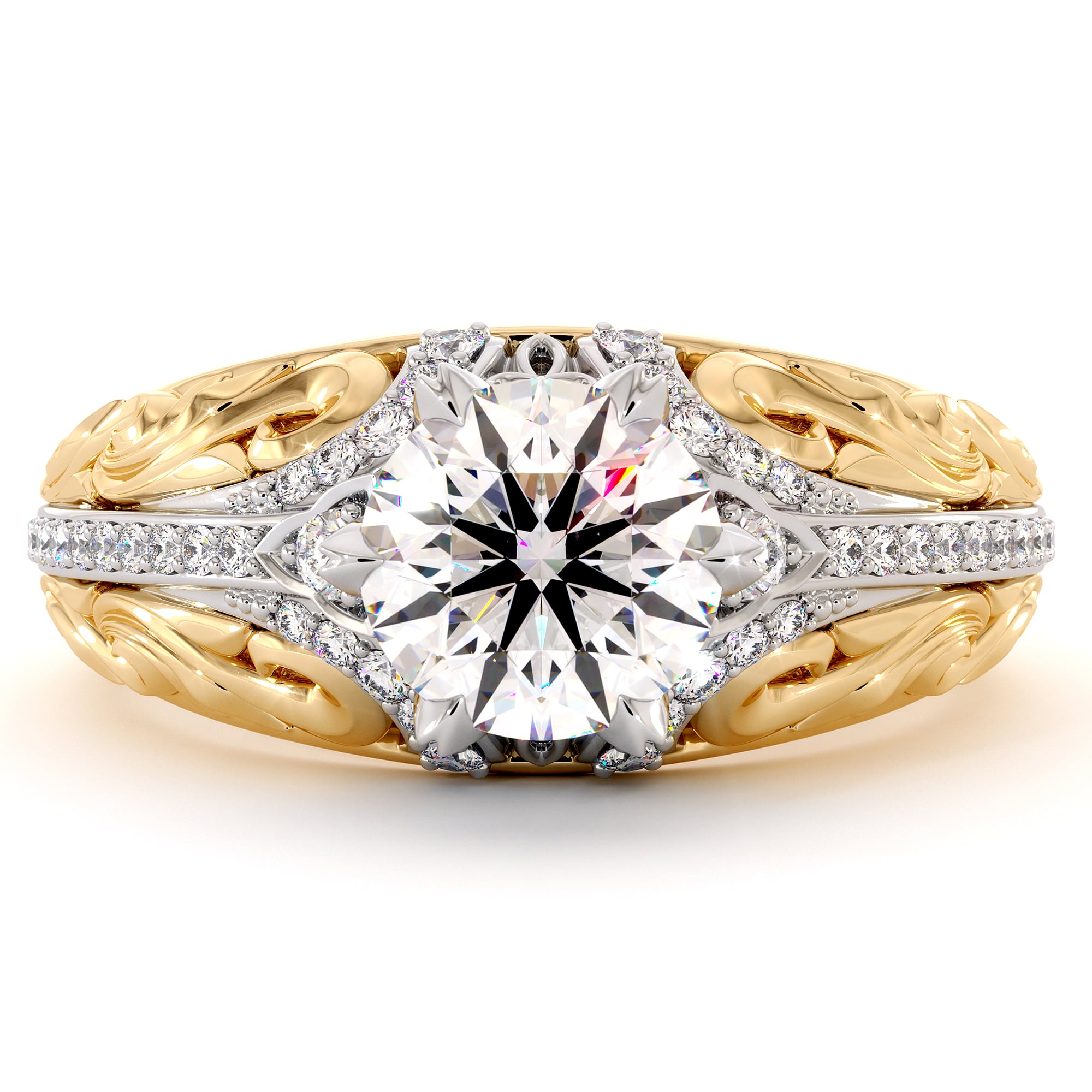 Handmade Moissanite Two Tone Gold Engagement Regal Ring 6 Handmade Moissanite Two Tone Gold Engagement Regal Ring