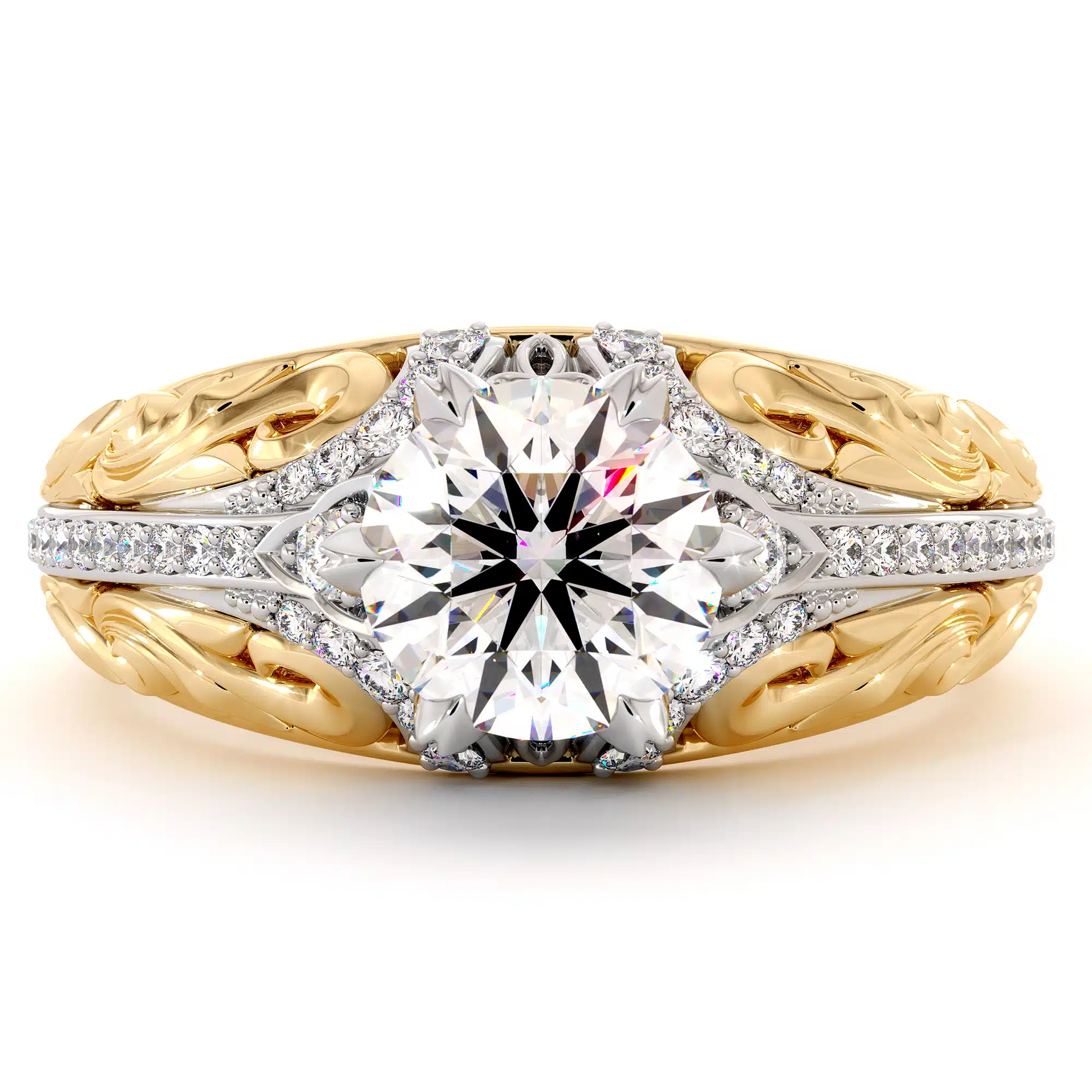 Handmade Moissanite Two Tone Gold Engagement Regal Ring 6 Handmade Moissanite Two Tone Gold Engagement Regal Ring