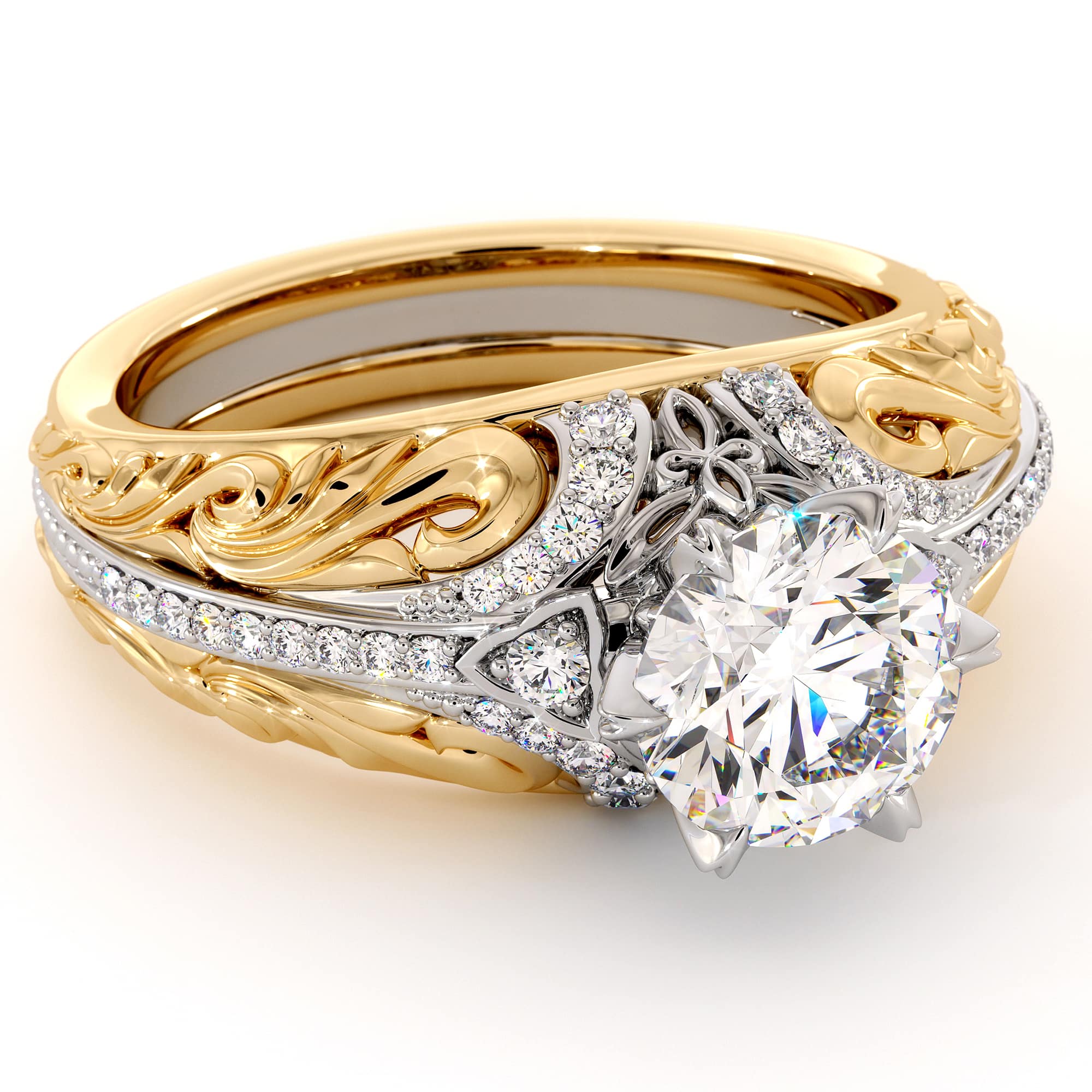 Handmade Moissanite Two Tone Gold Engagement Regal Ring 5 Handmade Moissanite Two Tone Gold Engagement Regal Ring