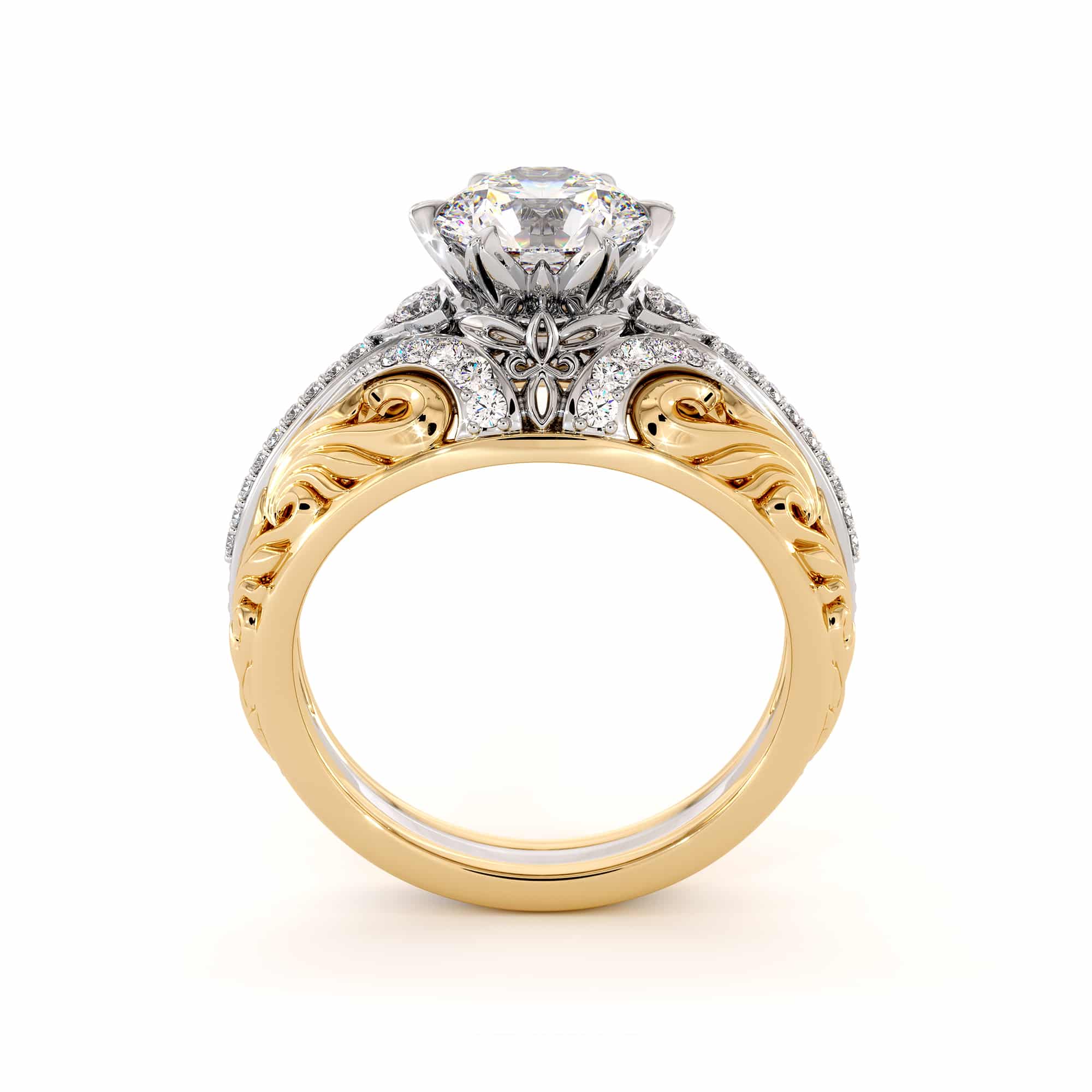 Handmade Moissanite Two Tone Gold Engagement Regal Ring 2 Handmade Moissanite Two Tone Gold Engagement Regal Ring