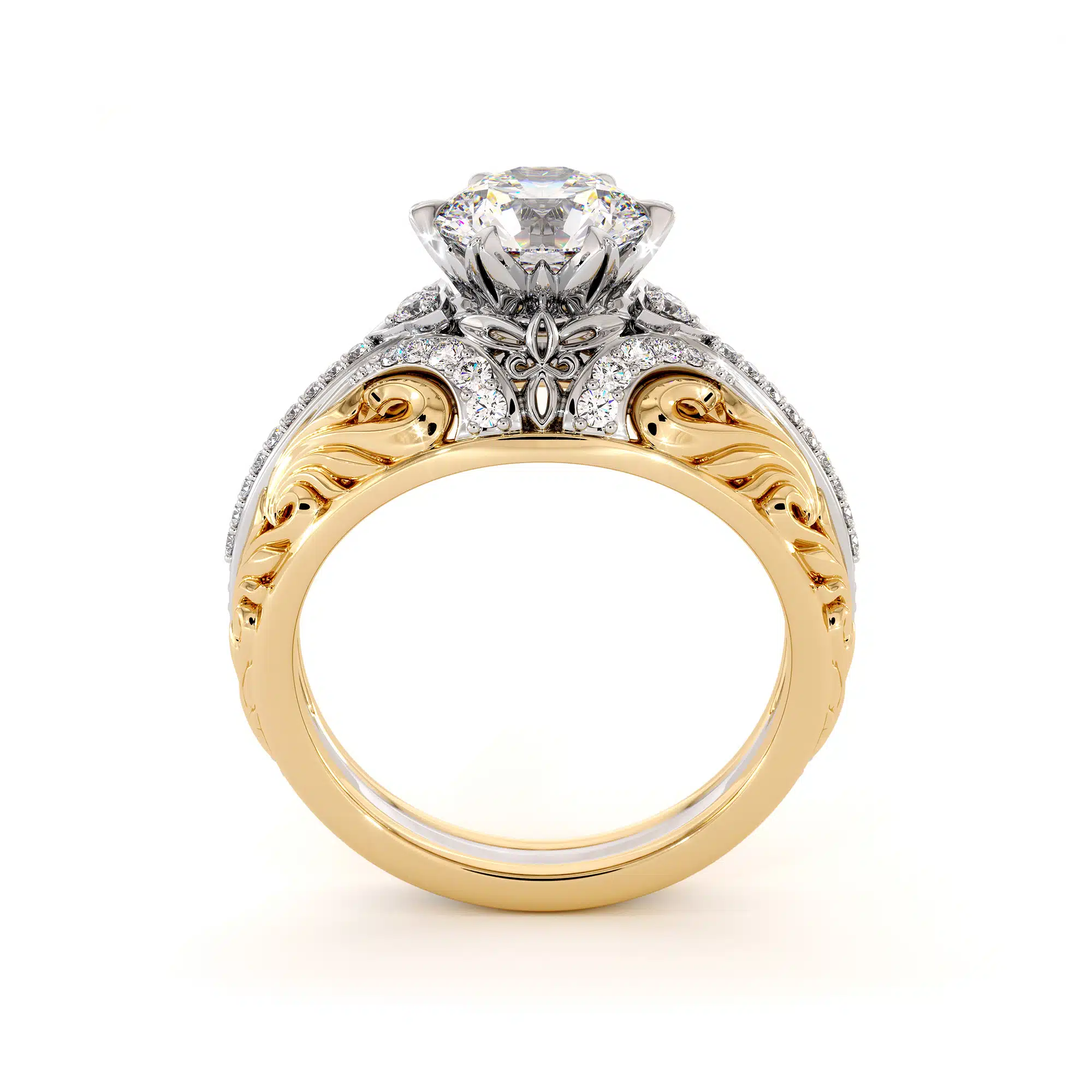 Handmade Moissanite Two Tone Gold Engagement Regal Ring 2 Handmade Moissanite Two Tone Gold Engagement Regal Ring