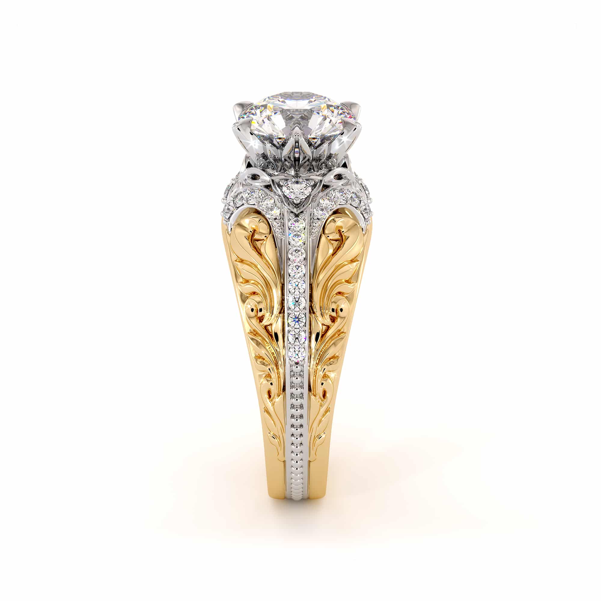 Handmade Moissanite Two Tone Gold Engagement Regal Ring 3 Handmade Moissanite Two Tone Gold Engagement Regal Ring