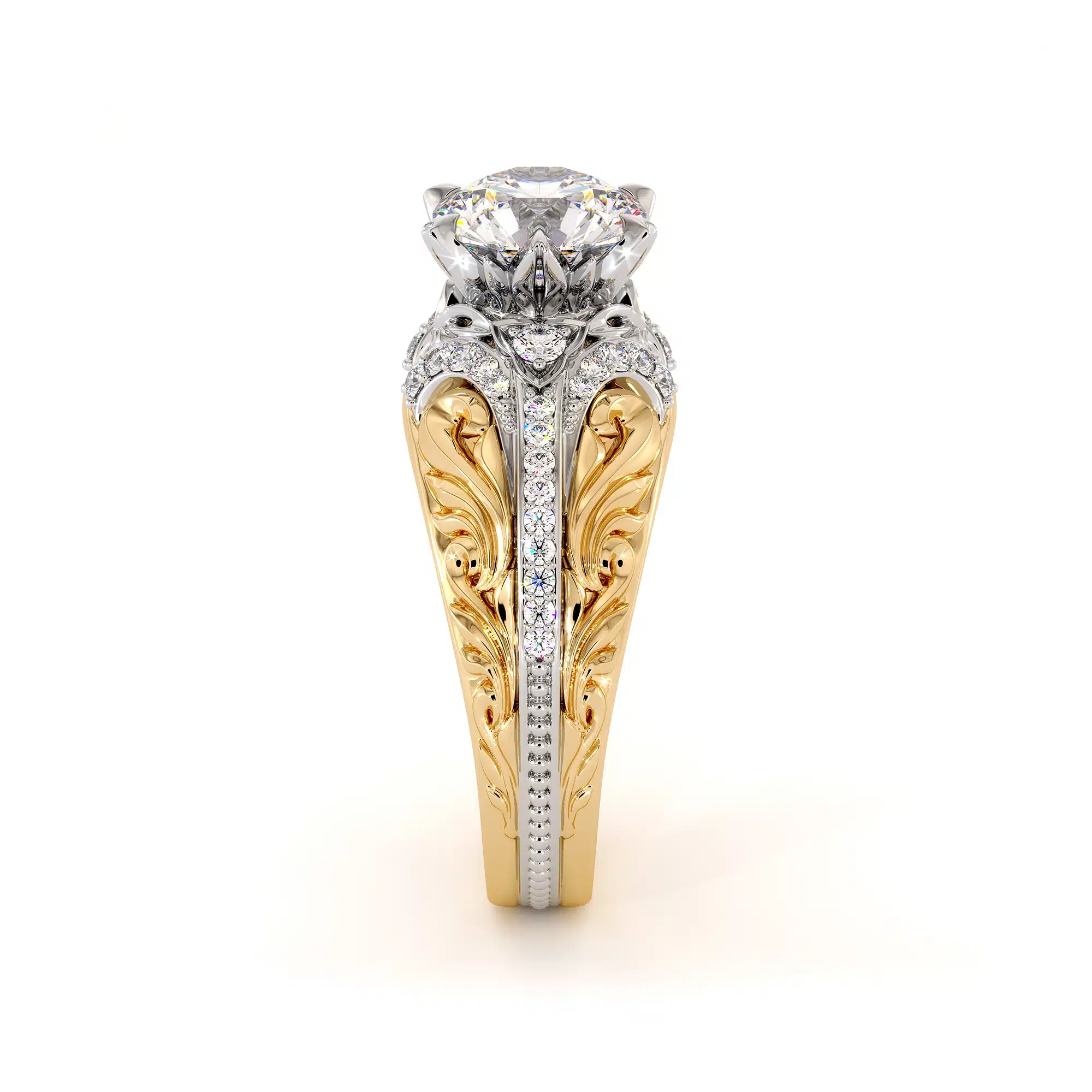 Handmade Moissanite Two Tone Gold Engagement Regal Ring 3 Handmade Moissanite Two Tone Gold Engagement Regal Ring