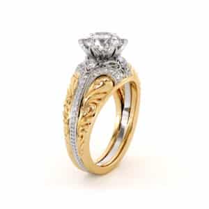 Handmade Moissanite Two Tone Gold Engagement Regal Ring