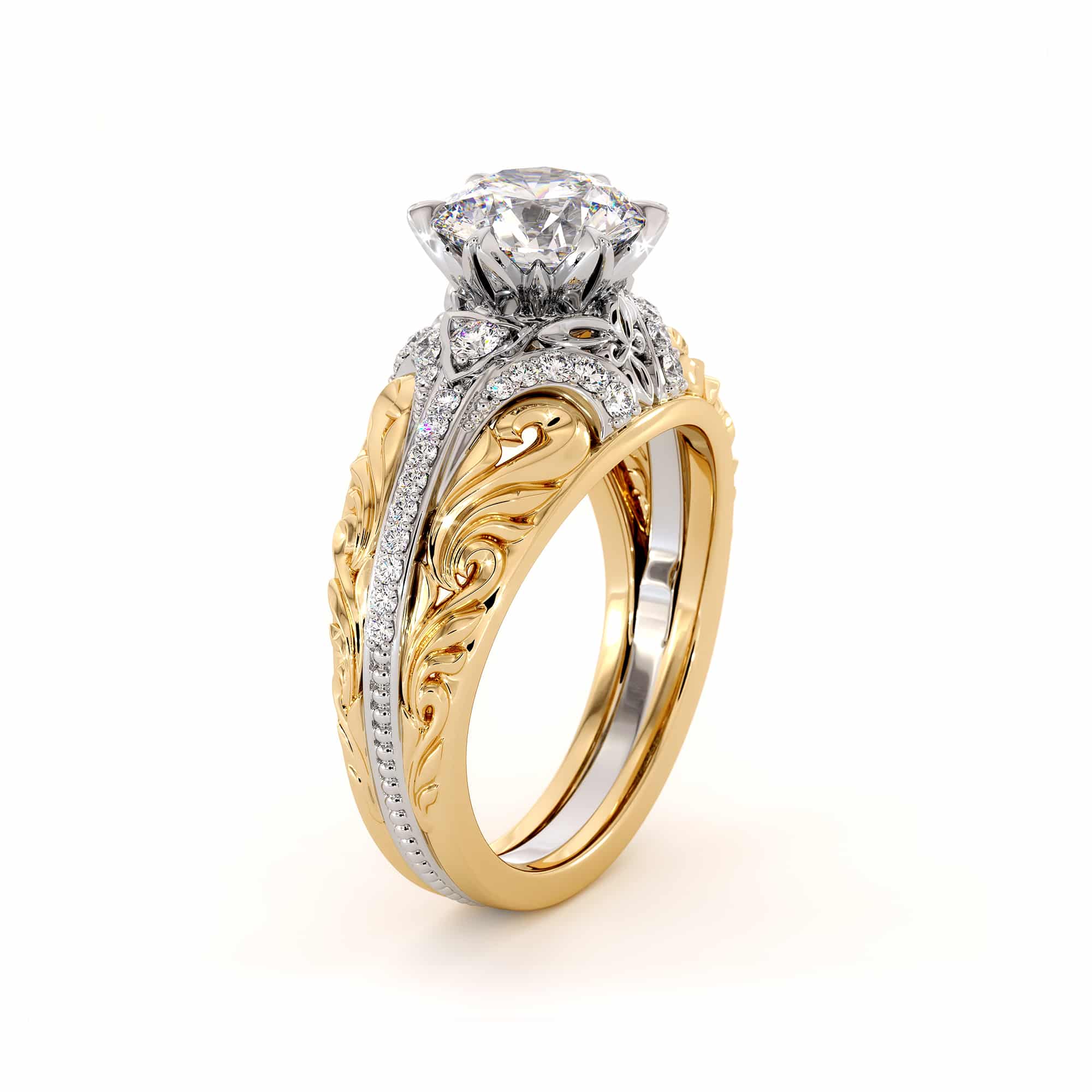 Handmade Moissanite Two Tone Gold Engagement Regal Ring 1 Handmade Moissanite Two Tone Gold Engagement Regal Ring