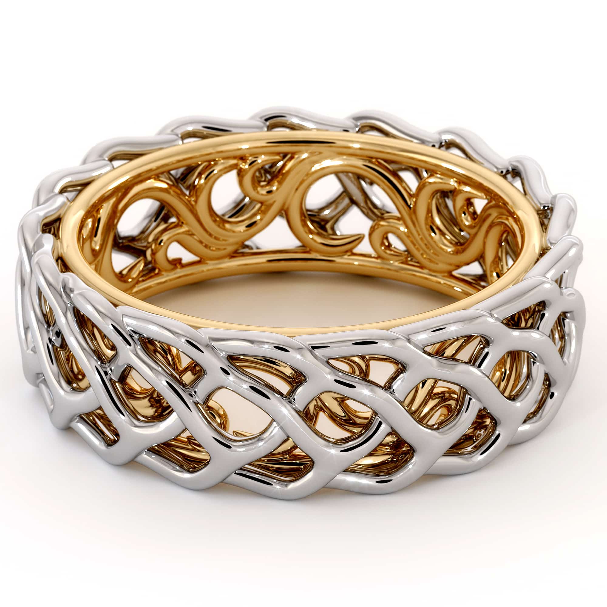 Unique Braided Men's Wedding Band Two-Tone 14K White Gold & Yellow Gold Ring 3 Unique Braided Men's Wedding Band Two-Tone 14K White Gold & Yellow Gold Ring