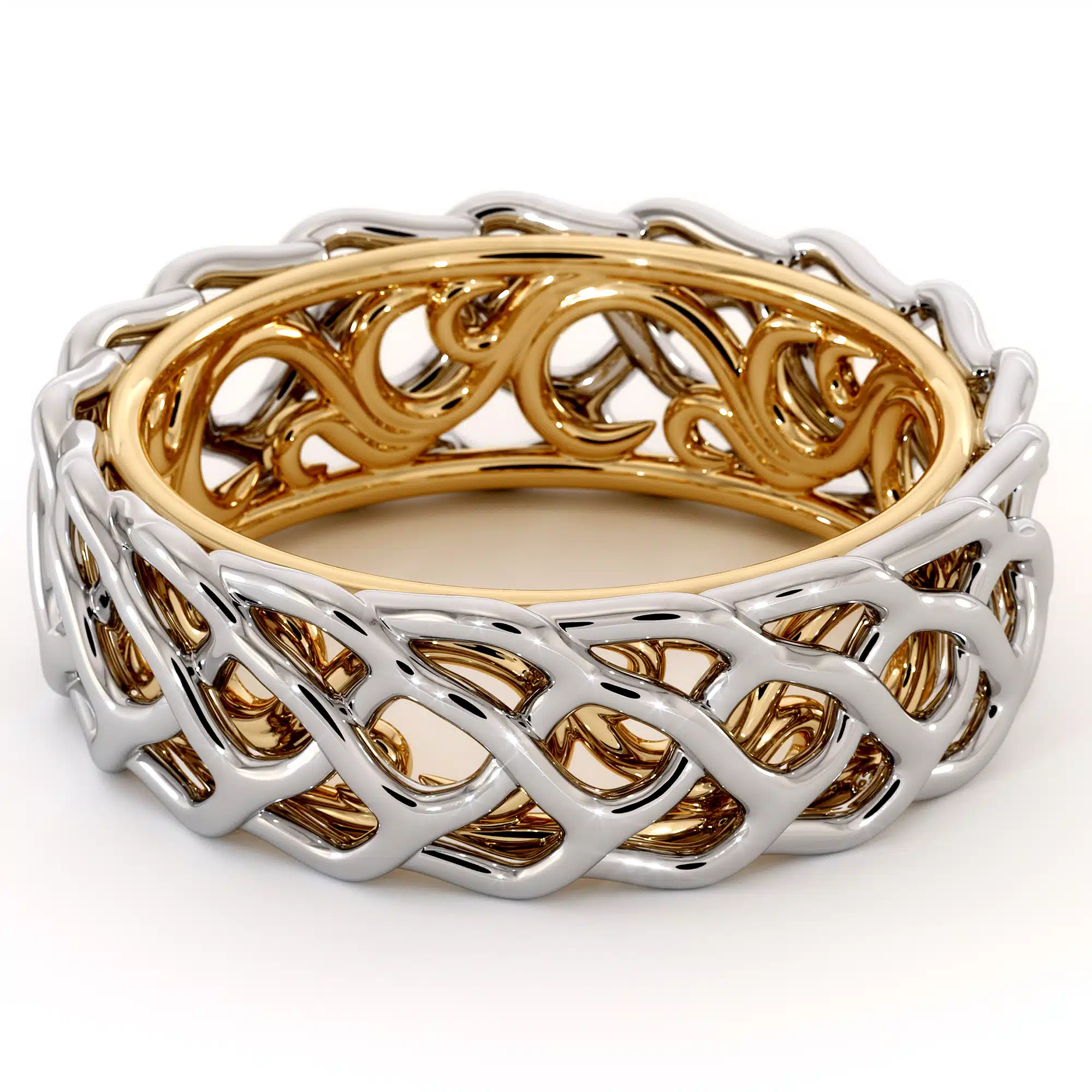 Unique Braided Men's Wedding Band Two-Tone 14K White Gold & Yellow Gold Ring