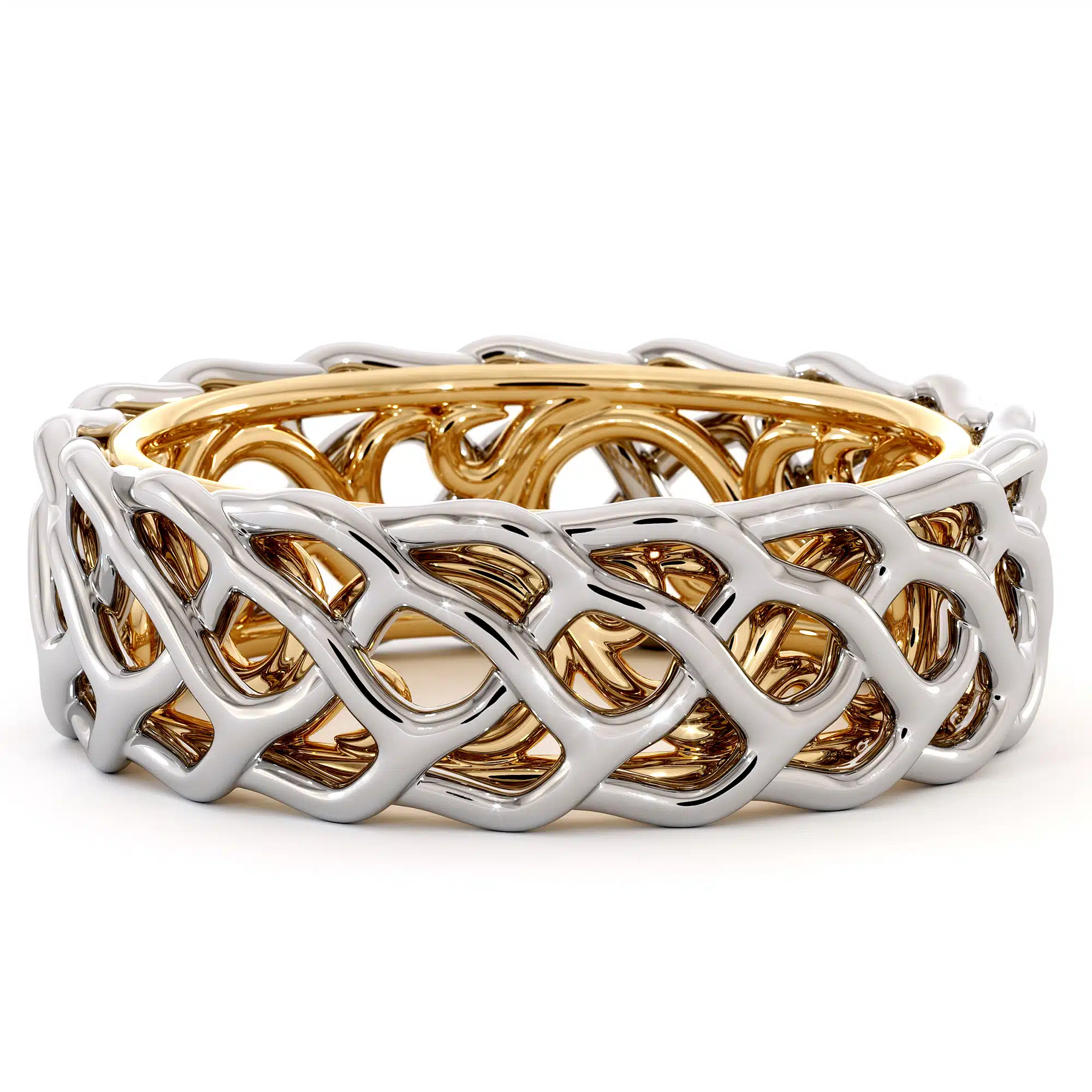 Unique Braided Men's Wedding Band Two-Tone 14K White Gold & Yellow Gold Ring