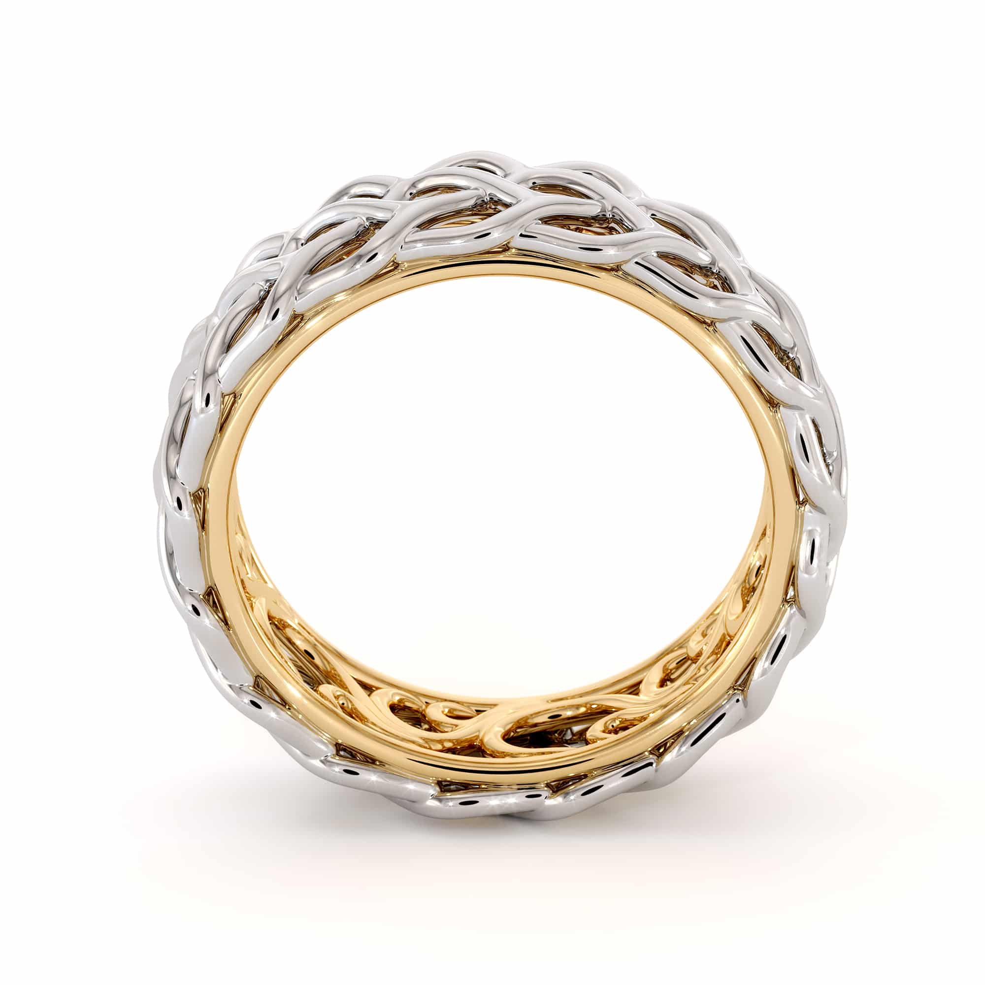 Unique Braided Men's Wedding Band Two-Tone 14K White Gold & Yellow Gold Ring 6 Unique Braided Men's Wedding Band Two-Tone 14K White Gold & Yellow Gold Ring