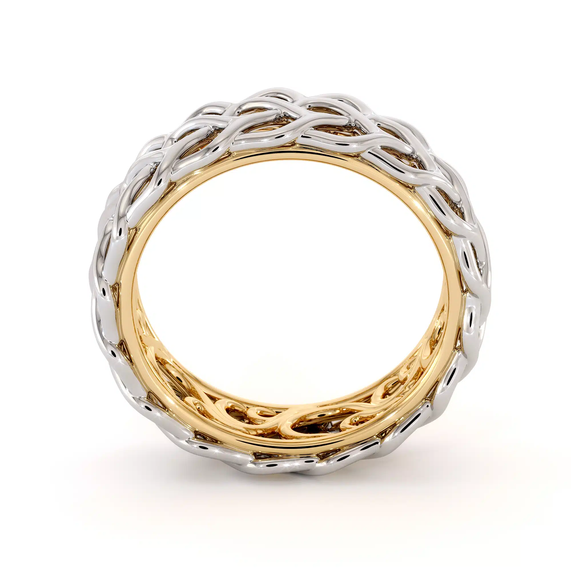 Unique Braided Men's Wedding Band Two-Tone 14K White Gold & Yellow Gold Ring