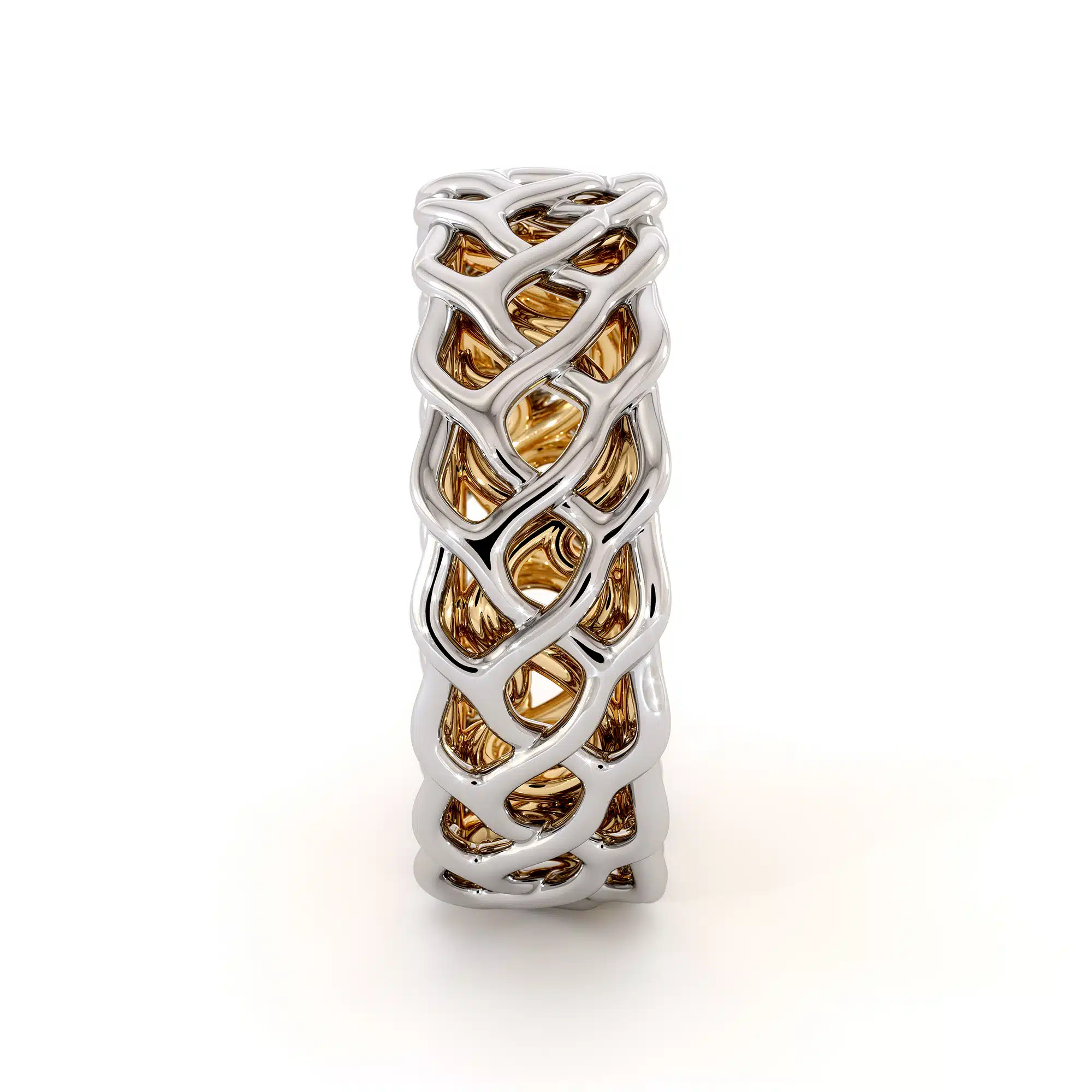 Unique Braided Men's Wedding Band Two-Tone 14K White Gold & Yellow Gold Ring