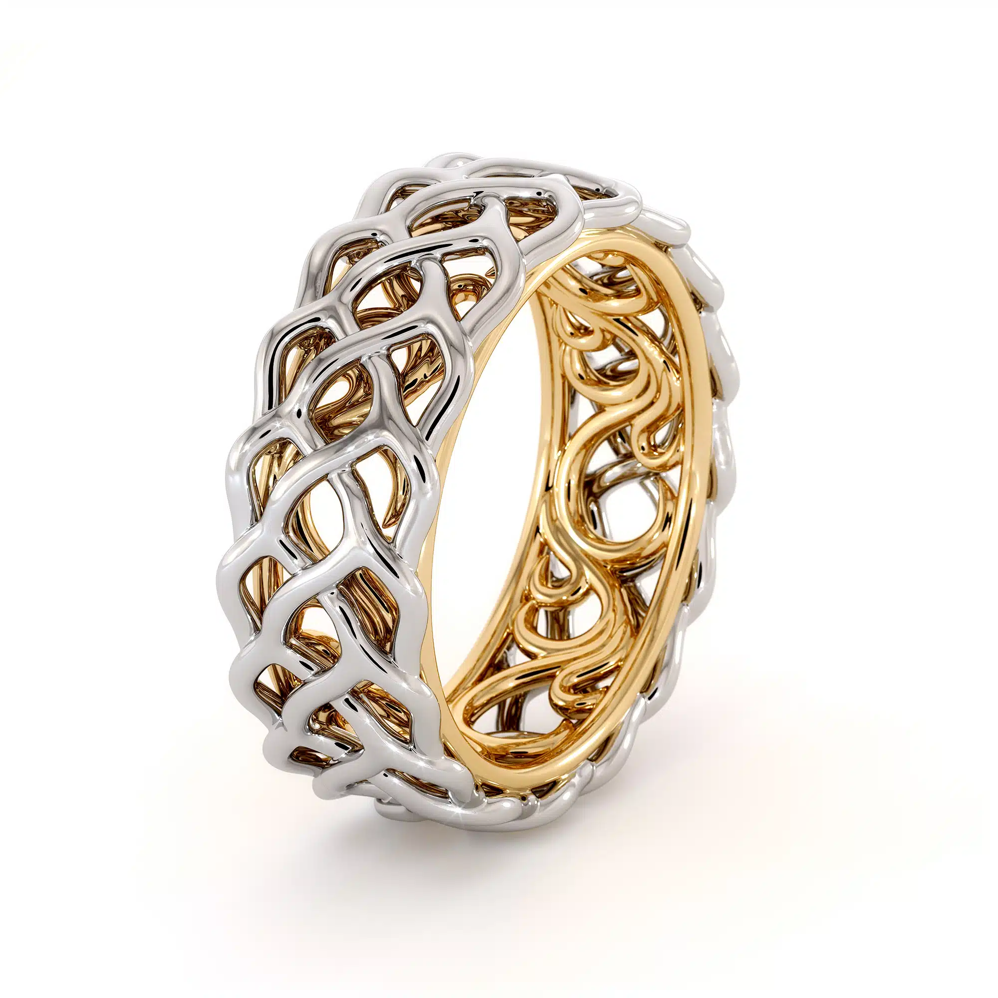 Unique Braided Men's Wedding Band Two-Tone 14K White Gold & Yellow Gold Ring