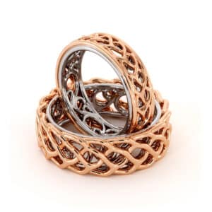 His and Hers Matching Art Deco Bands Two Tone Twins Wedding Bands