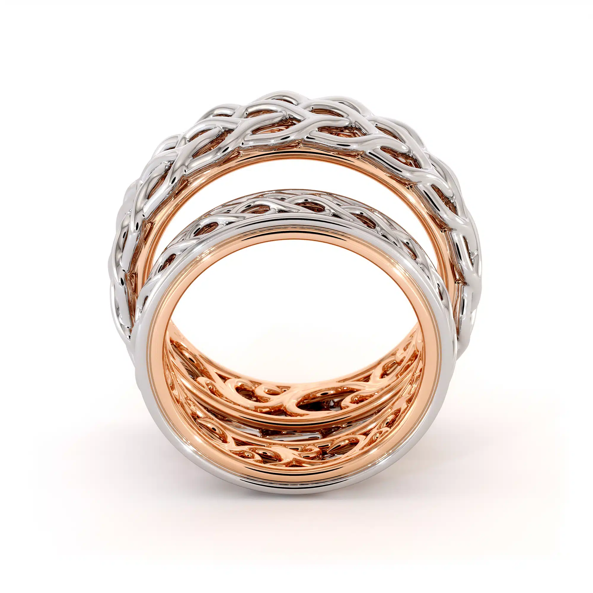 His and Hers Matching Art Deco Bands 14K Two Tone Love Wedding Bands