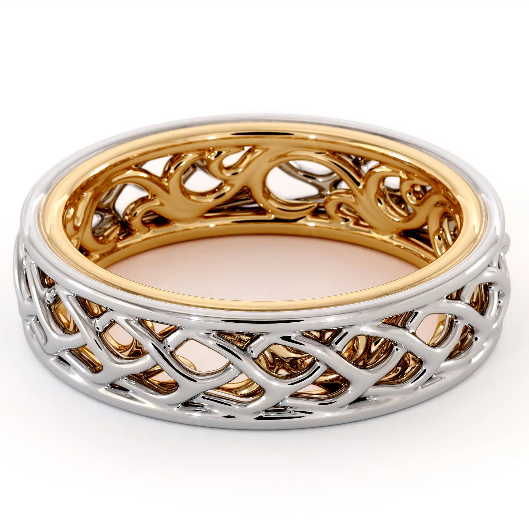 14K Gold Braided Women's Band 5 14K Gold Braided Women's Band 5.5mm Wide Unique Filigree Band
