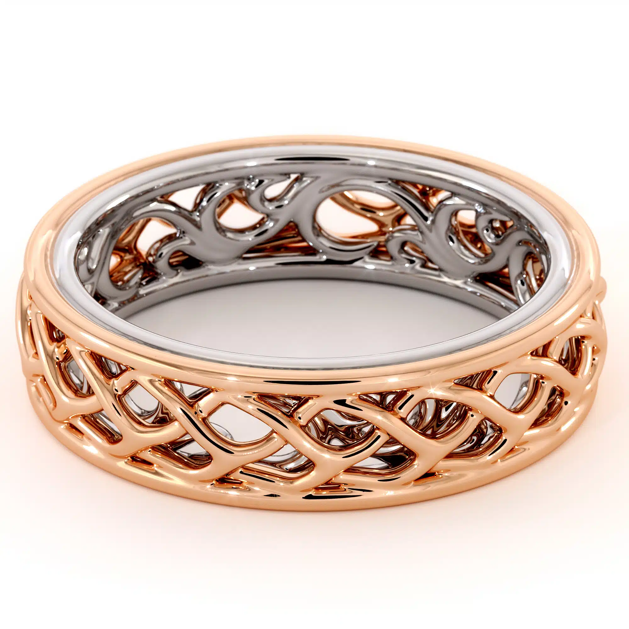 Twisted Band 14K Rose & White Gold Ring Unique Women's Wedding Band