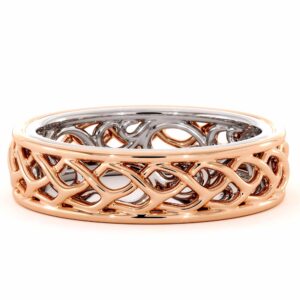 Twisted Band 14K Rose & White Gold Ring Unique Women's Wedding Band