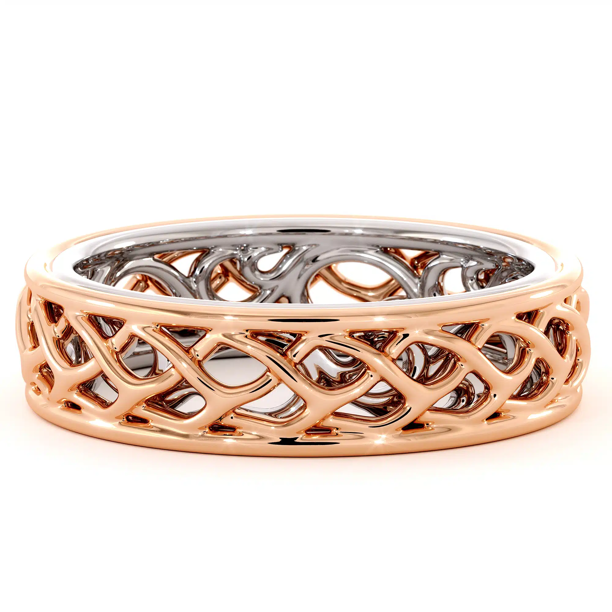 Twisted Band 14K Rose & White Gold Ring Unique Women's Wedding Band